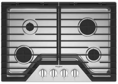 Whirlpool 30 in. 4-Burners Recessed Gas Cooktop in Stainless Steel with SpeedHeat Burner